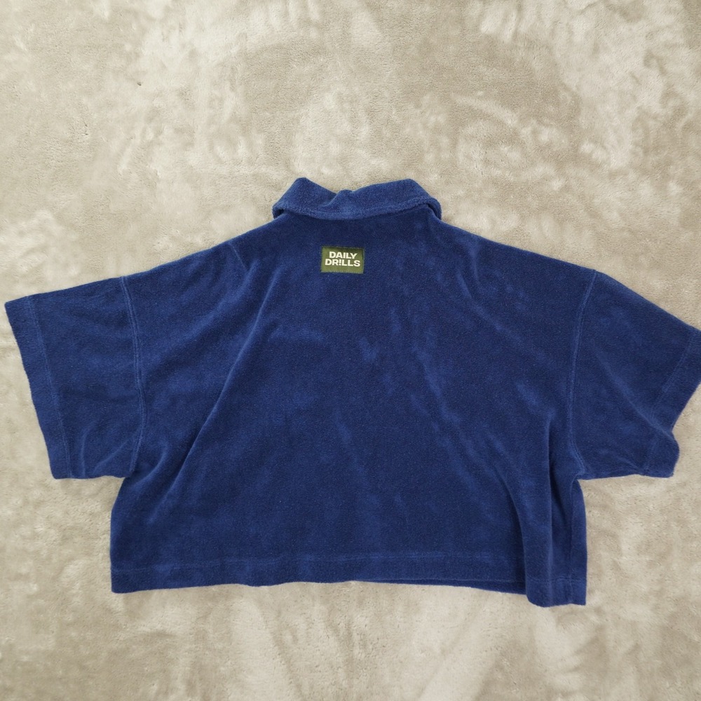 Daily Drills Terry Cloth Polo Collar Shirt Womens Small Blue Cropped Relaxed Fit